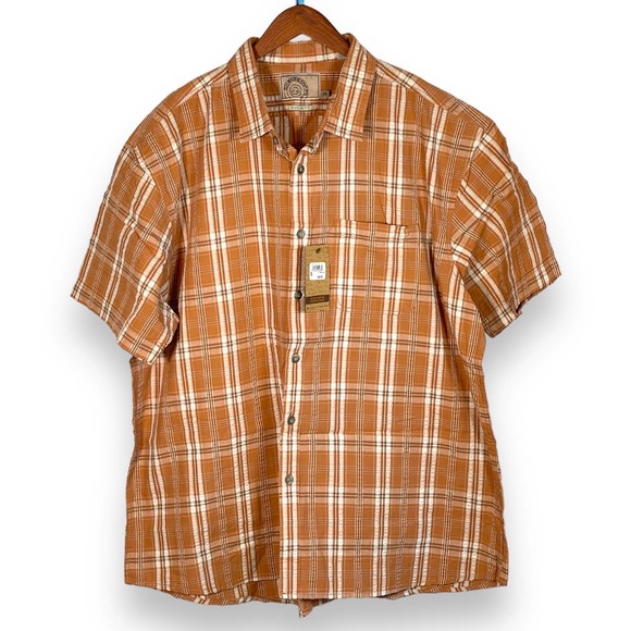 Bass Other - G.H Bass Earth Riiver Rapids Seersucker Rust Plaid Short Sleeve Button Shirt XXL